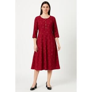 W‎ For Women Maroon Coloured Cowl Hemline Kurta Sequins Tassels Size 12